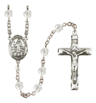 Silver Plated 6mm Fire Polished Saint Bernadine of Sienna Rosary in Crystal