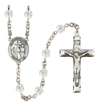 Silver Plated 6mm Fire Polished Guardian Angel w/Children Rosary in Crystal