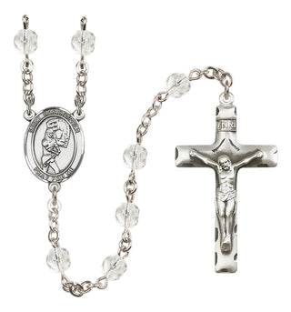 Silver Plated 6mm Fire Polished Saint Christopher/Softball Rosary in Crystal