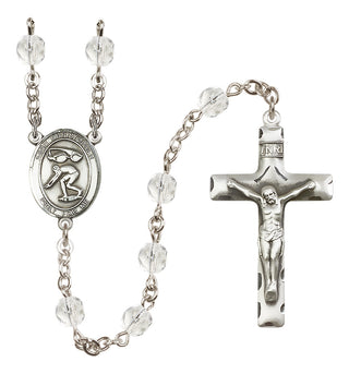 Silver Plated 6mm Fire Polished Saint Christopher/Swimming Rosary in Crystal