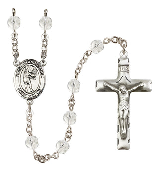 Silver Plated 6mm Fire Polished Saint Christopher/Basketball-Women Rosary in Crystal