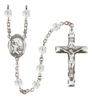 Silver Plated 6mm Fire Polished Saint Sebastian / Football Rosary in Crystal