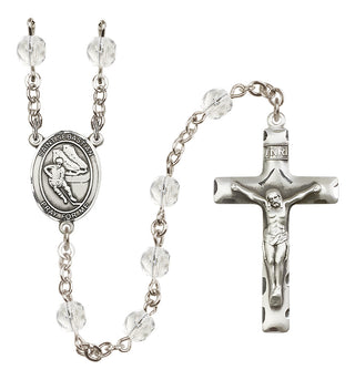 Silver Plated 6mm Fire Polished Saint Sebastian / Hockey Rosary in Crystal