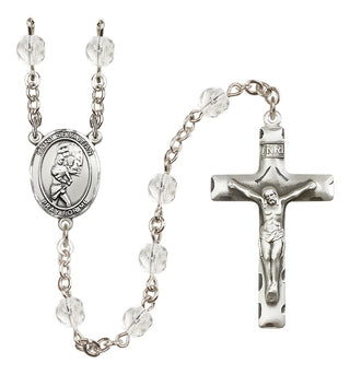 Silver Plated 6mm Fire Polished Saint Sebastian/Softball Rosary in Crystal