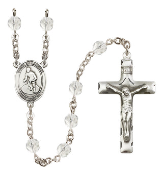 Silver Plated 6mm Fire Polished Saint Sebastian/Wrestling Rosary in Crystal