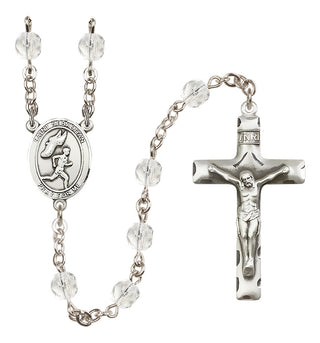 Silver Plated 6mm Fire Polished Saint Sebastian /Track&Field-Men Rosary in Crystal