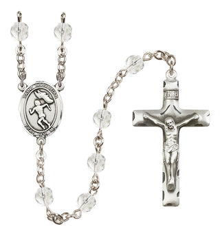 Silver Plated 6mm Fire Polished Saint Sebastian /Track&Field-Women Rosary in Crystal