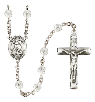 Silver Plated 6mm Fire Polished Saint Sebastian/Swimming Rosary in Crystal