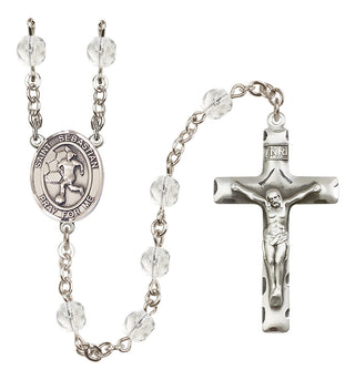 Silver Plated 6mm Fire Polished Saint Sebastian/Soccer-Women Rosary in Crystal