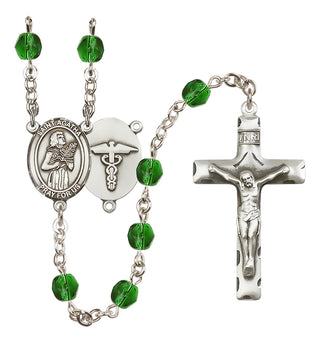 Silver Plated 6mm Fire Polished Saint Agatha / Nurse Rosary in Emerald