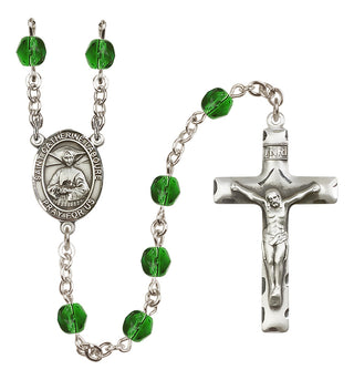 Silver Plated 6mm Fire Polished Saint Catherine Laboure Rosary in Emerald