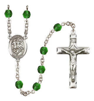 Silver Plated 6mm Fire Polished Saint George Rosary in Emerald