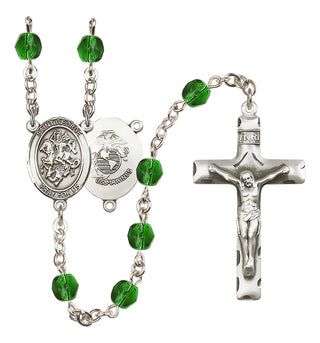 Silver Plated 6mm Fire Polished Saint George / Marines Rosary in Emerald