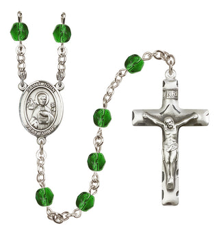 Silver Plated 6mm Fire Polished Saint John the Apostle Rosary in Emerald