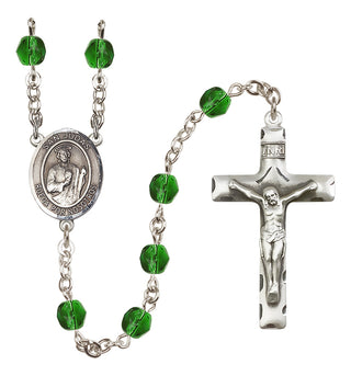 Silver Plated 6mm Fire Polished San Judas Rosary in Emerald