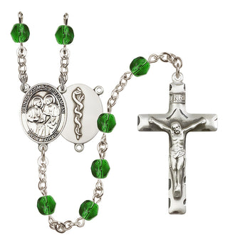 Silver Plated 6mm Fire Polished Saints Cosmas & Damian / Doctors Rosary in Emerald