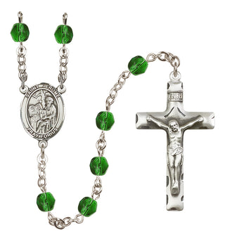 Silver Plated 6mm Fire Polished Saint Jerome Rosary in Emerald