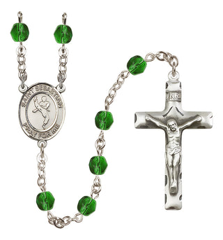 Silver Plated 6mm Fire Polished Saint Sebastian/Martial Arts Rosary in Emerald