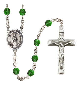 Silver Plated 6mm Fire Polished Our Lady of Fatima Rosary in Emerald