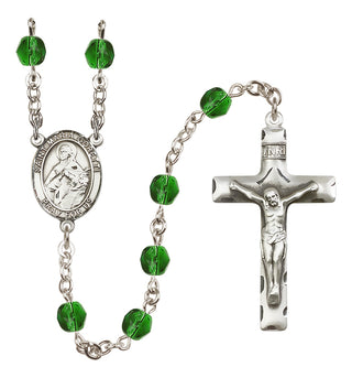 Silver Plated 6mm Fire Polished Saint Maria Goretti Rosary in Emerald