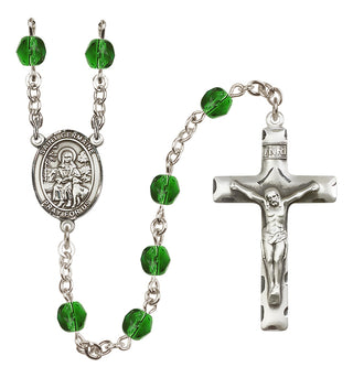 Silver Plated 6mm Fire Polished Saint Germaine Cousin Rosary in Emerald