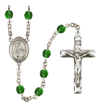 Silver Plated 6mm Fire Polished Saint Isabella of Portugal Rosary in Emerald
