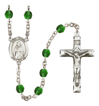 Silver Plated 6mm Fire Polished Saint Samuel Rosary in Emerald