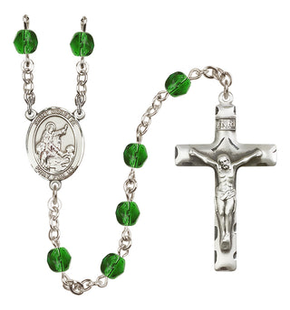 Silver Plated 6mm Fire Polished Saint Colette Rosary in Emerald