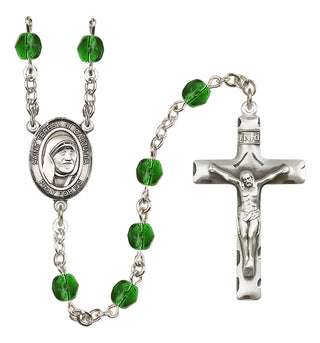 Silver Plated 6mm Fire Polished Saint Teresa of Calcutta Rosary in Emerald