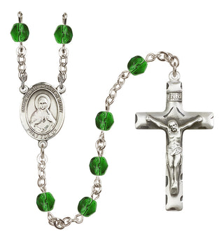 Silver Plated 6mm Fire Polished Immaculate Heart of Mary Rosary in Emerald