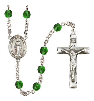 Silver Plated 6mm Fire Polished Virgin of the Globe Rosary in Emerald