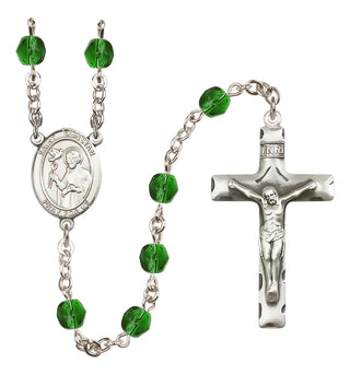 Silver Plated 6mm Fire Polished Saint Dunstan Rosary in Emerald