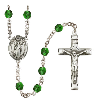 Silver Plated 6mm Fire Polished Saint Ivo of Kelmartin Rosary in Emerald