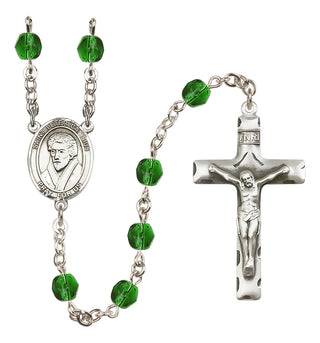 Silver Plated 6mm Fire Polished Saint Peter Canisius Rosary in Emerald