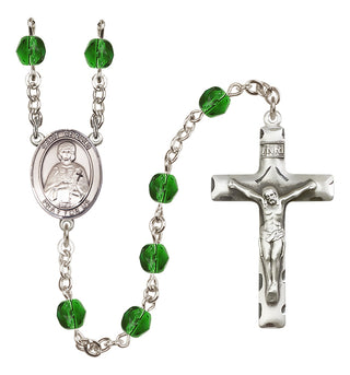 Silver Plated 6mm Fire Polished Saint Gerald Rosary in Emerald