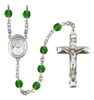 Silver Plated 6mm Fire Polished Saint Alphonsa of India Rosary in Emerald