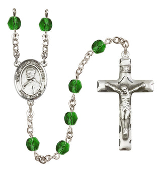 Silver Plated 6mm Fire Polished Saint Andre Bessette Rosary in Emerald