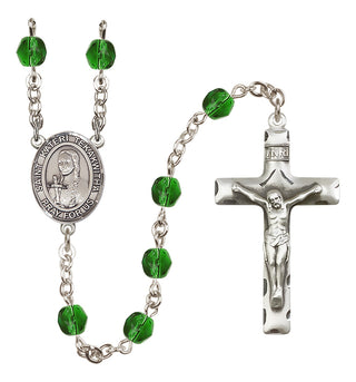 Silver Plated 6mm Fire Polished Saint Kateri Tekakwitha Rosary in Emerald