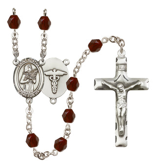 Silver Plated 6mm Fire Polished Saint Agatha / Nurse Rosary in Garnet