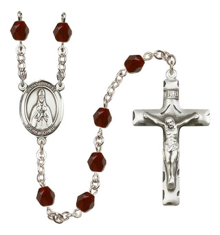 Silver Plated 6mm Fire Polished Saint Blaise Rosary in Garnet