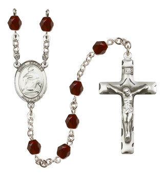 Silver Plated 6mm Fire Polished Saint Charles Borromeo Rosary in Garnet