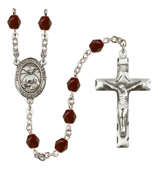Silver Plated 6mm Fire Polished Saint Catherine Laboure Rosary in Garnet