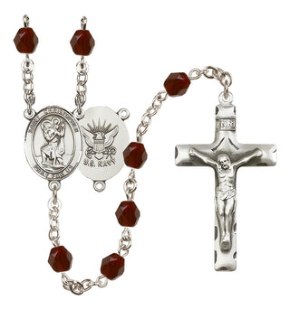 Silver-Plated 6mm Saint Christopher / Navy Rosary