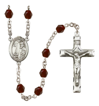 Silver Plated 6mm Fire Polished Saint Elmo Rosary in Garnet