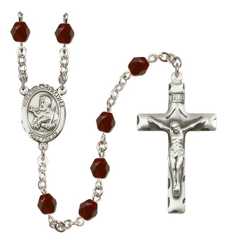 Silver Plated 6mm Fire Polished Saint Francis Xavier Rosary in Garnet