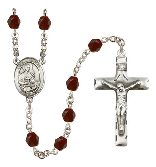 Silver Plated 6mm Fire Polished Saint Gerard Majella Rosary in Garnet