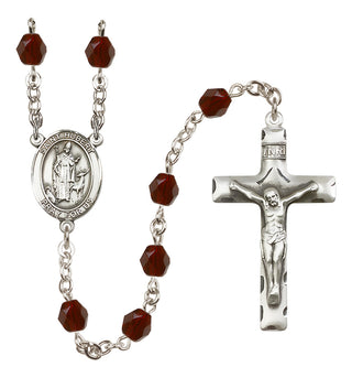 Silver Plated 6mm Fire Polished Saint Hubert of Liege Rosary in Garnet