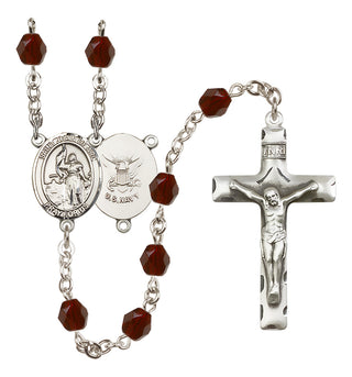 Silver Plated 6mm Fire Polished Saint Joan of Arc / Navy Rosary in Garnet