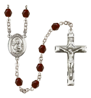 Silver Plated 6mm Fire Polished Saint John the Apostle Rosary in Garnet