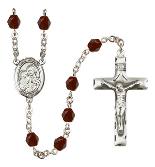 Silver Plated 6mm Fire Polished Saint Joseph Rosary in Garnet